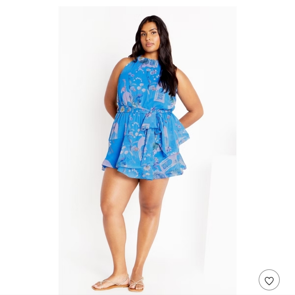 City Chic Belinda Playsuit NWT 14 Floral Ruffle Shorts Romper Blue Curvy